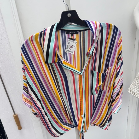 Miss Me Tops - Miss Me Multicolor Striped Button Down Crop Top Size Large